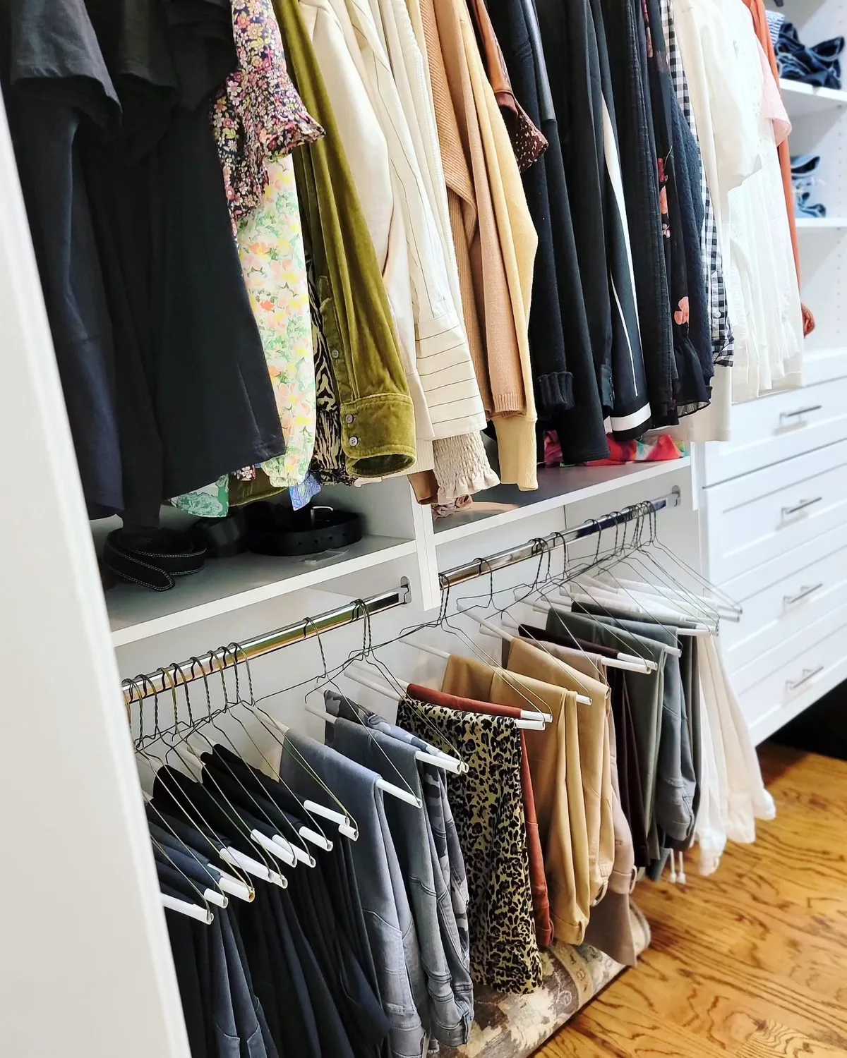 Walk-in closet with double hang and pants storage